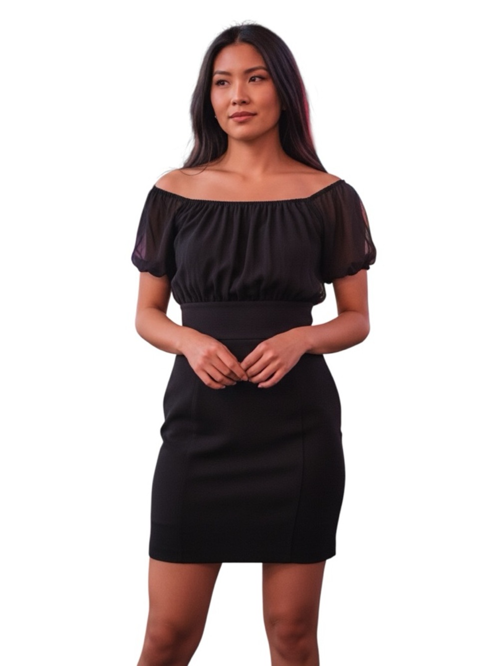 NWT-MSSP Max Studio, black bombshell cocktail dress with silk contrast. Size med - Picture 14 of 14